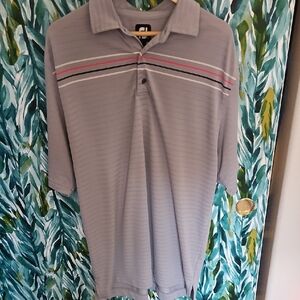 FootJoy Men's Light Gray Polo with Pink and Black Accent Stripes